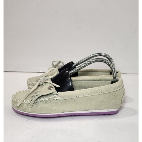 Minnetonka Womens Kilty Plus Moccasin Sz 8 Green‎ Purple Suede Flat Slip On Shoe - Picture 3 of 10